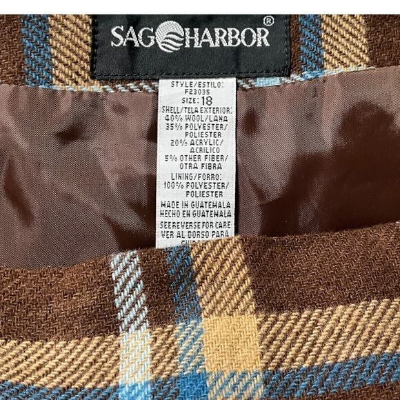 Sag Harbor Brown Plaid Wool Blend Wrap Skirt Size 18 Lined Vintage Fall Winter - Picture 9 of 10